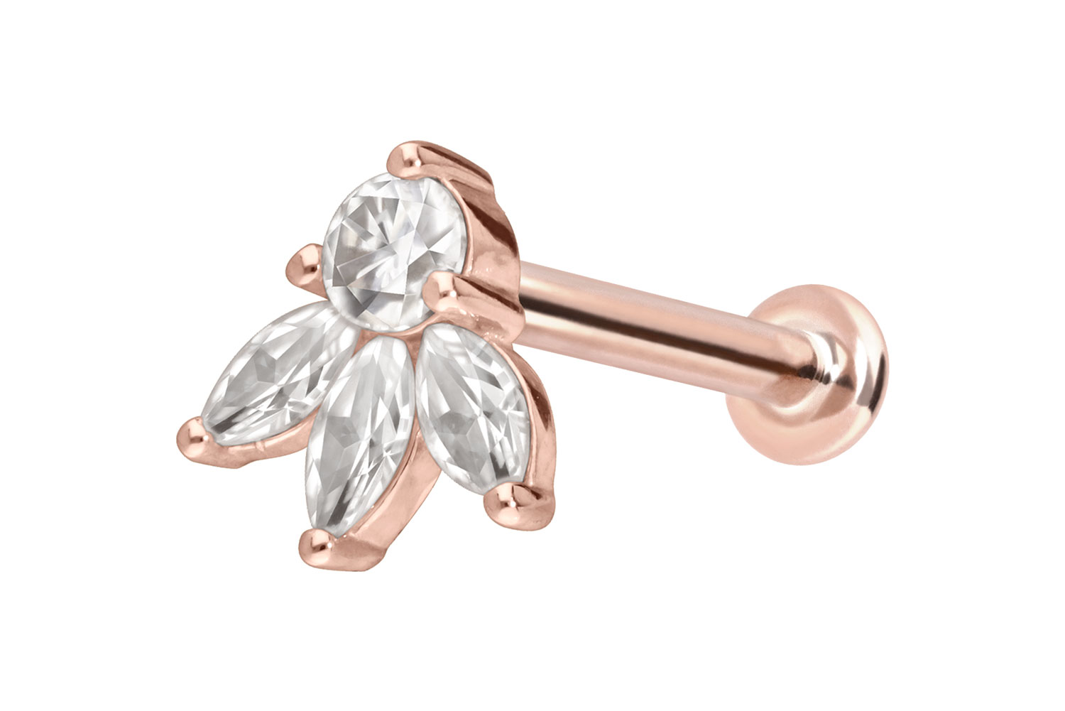 14 Karat Gold Labret Piercing mit Push Fit MOISSANIT-LOTUSBLÜTE